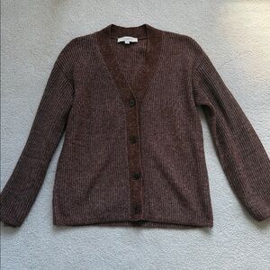 LOFT Brown Ribbed V-Neck Button Front Cardigan